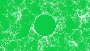 Abstract geometric polygon, plexus connecting dots and lines network web technology animation outside a circle shape on green screen background video