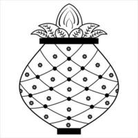 Vector illustration of kalash, coconut with leaf in pottery