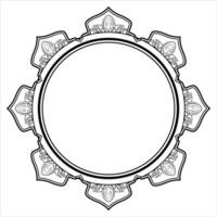 Frame from floral elements. Vector black and white round frame, border, divider, circle shape, branches and leaves. Drawn line art elements, naturalness and minimalism. Trending style for wedding