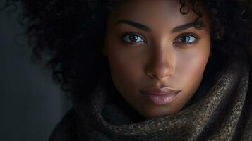 Portrait fashion black woman close-up shot photo