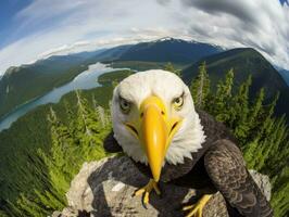 ai generado americano calvo águila en el naturaleza antecedentes foto