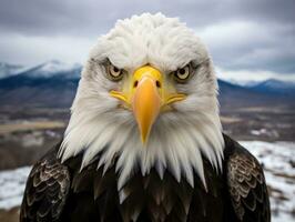 ai generado americano calvo águila en el naturaleza antecedentes foto