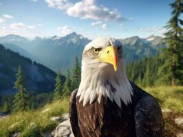 ai generado americano calvo águila en el naturaleza antecedentes foto