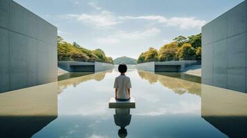 AI generated A Solitary Figure Contemplating Serene Waters photo