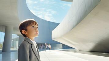 AI generated Young Boy in Front of Building photo