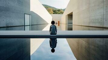 AI generated Person Sitting on Pool Edge photo