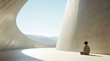 AI generated Person Sitting in Front of Wall photo