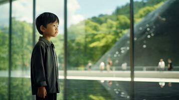 AI generated Young Boy in Front of Glass Wall photo