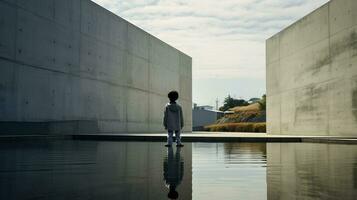 AI generated Standing Alone in Shallow Water Reflecting a Tranquil and Serene Scene photo