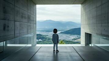 AI generated Person Looking Out at Valley Through Window photo