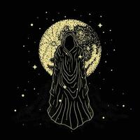 Faceless Wizard or Sorcerer on a Full Moon Night vector