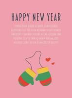 Postcard with text happy new year, gloves with an elastic band. vector