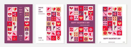 Geometric Valentine's poster set with simple shapes. romantic vector background. Modern abstract concept for banner.