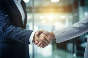 AI generated Businessmen making handshake with partner, greeting, dealing, merger and acquisition, business joint venture concept, for business photo