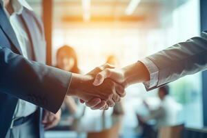 AI generated Businessmen making handshake with partner, greeting, dealing, merger and acquisition, business joint venture concept, for business photo