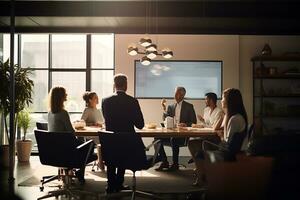 AI generated Business people, group of multiethnic people meeting in conference hall office photo