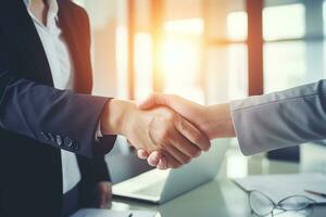 AI generated Businessmen making handshake with partner, greeting, dealing, merger and acquisition, business joint venture concept, for business photo