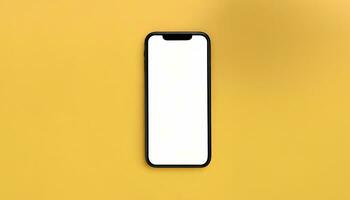 AI Generated Mobile phone mock up on yellow surface photo