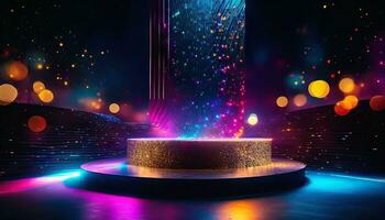 AI Generated colorful glittering colored podium for product presentation and advertising photo