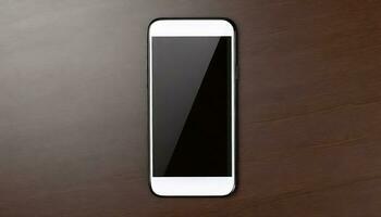 AI Generated Mobile phone mock up on brown surface photo