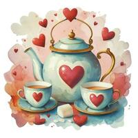 AI generated watercolor graphics tea full of love for Valentines Day photo