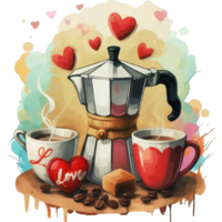 AI generated beautiful watercolor graphics coffee full of love for Valentines Day png