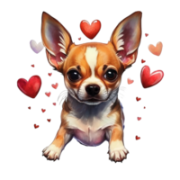 AI generated dog on the background of hearts, watercolor graphics full of love for someone you love png