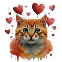 AI generated cat on the background of hearts, watercolor graphics full of love for someone you love png