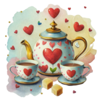 AI generated watercolor graphics tea full of love for Valentines Day png