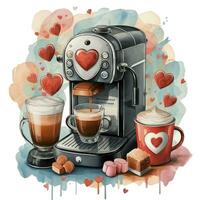 AI generated beautiful watercolor graphics coffee full of love for Valentines Day photo