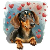 ai generado perro en el antecedentes de corazones, acuarela gráficos lleno de amor para alguien usted amor foto