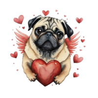 AI generated dog on the background of hearts, watercolor graphics full of love for someone you love png