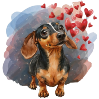 AI generated dog on the background of hearts, watercolor graphics full of love for someone you love png