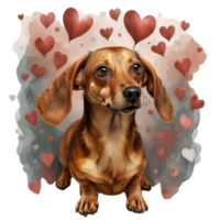 ai generiert Hund auf das Hintergrund von Herzen, Aquarell Grafik voll von Liebe zum jemand Sie Liebe png