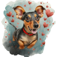 AI generated dog on the background of hearts, watercolor graphics full of love for someone you love png