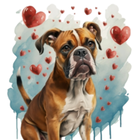 AI generated dog on the background of hearts, watercolor graphics full of love for someone you love png