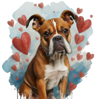 AI generated dog on the background of hearts, watercolor graphics full of love for someone you love png