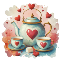 AI generated watercolor graphics tea full of love for Valentines Day png
