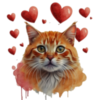 ai genererad katt på de bakgrund av hjärtan, vattenfärg grafik full av kärlek för någon du kärlek png