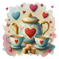 AI generated watercolor graphics tea full of love for Valentines Day png