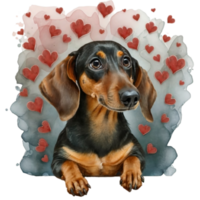 AI generated dog on the background of hearts, watercolor graphics full of love for someone you love png