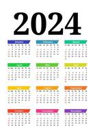 Calendar for 2024 isolated on a white background vector