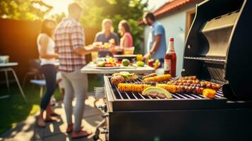 ai generado parilla fiesta patio interior, un parilla plato a un fiesta Entre amigos o familia, ai generativo foto