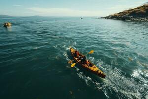 AI generated Drone view of people going kayaking photo