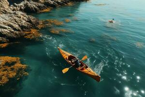 AI generated Drone view of people going kayaking photo