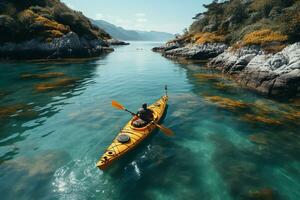 AI generated Drone view of people going kayaking photo