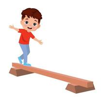boy walking on balance board vector