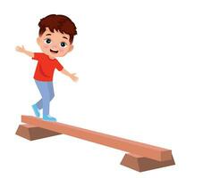 boy walking on balance board vector