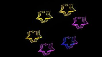 Neon stars dancing in an endless circle on a black background in a seamless loop. video