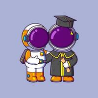 Two astronauts graduation at academic ceremony, celebration and achievement vector